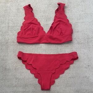 Marysia Scalloped Two-Piece Bikini Set - Bright Pink